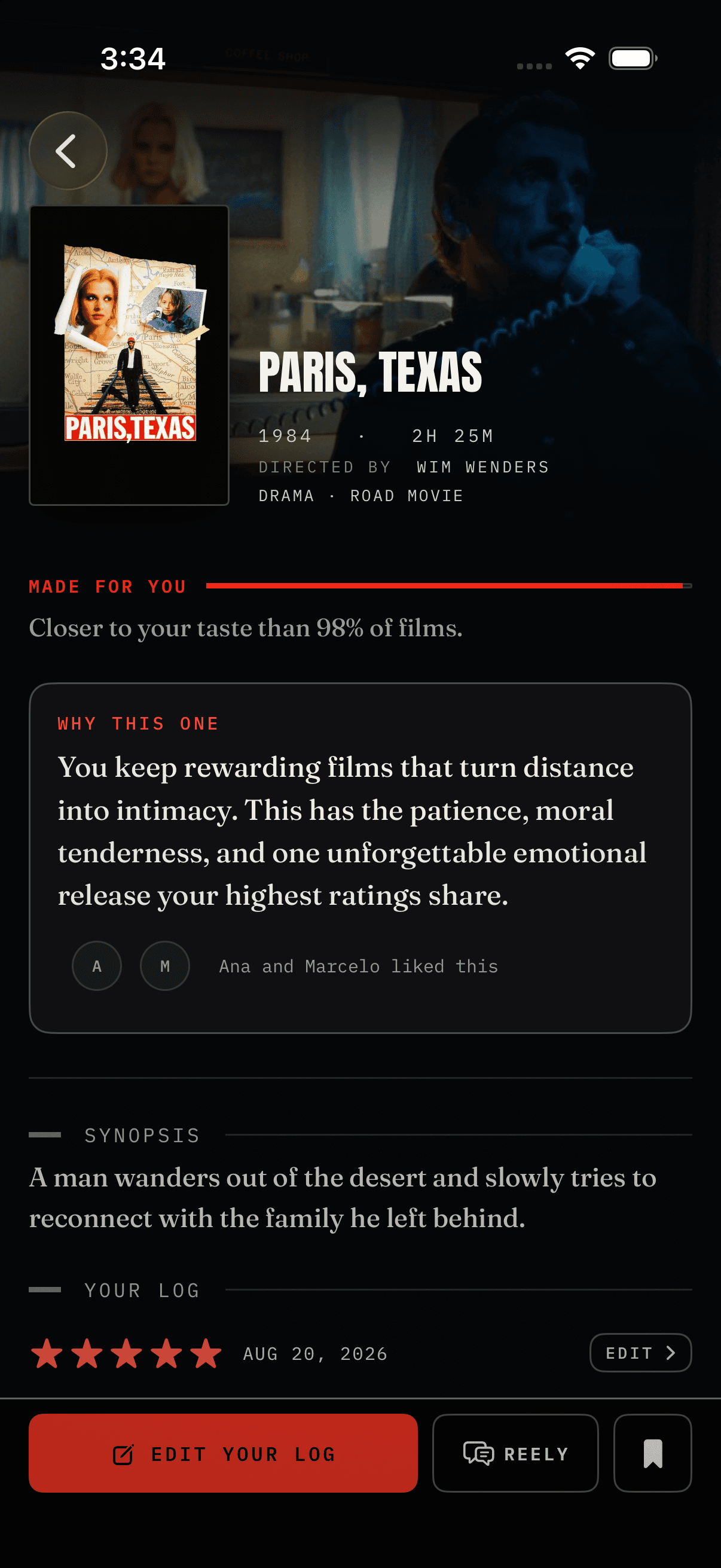 Intertitle development app film detail shown with a demo profile